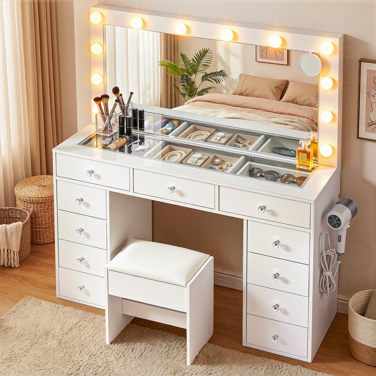 Rosella LED Dressing Table & Stool – White