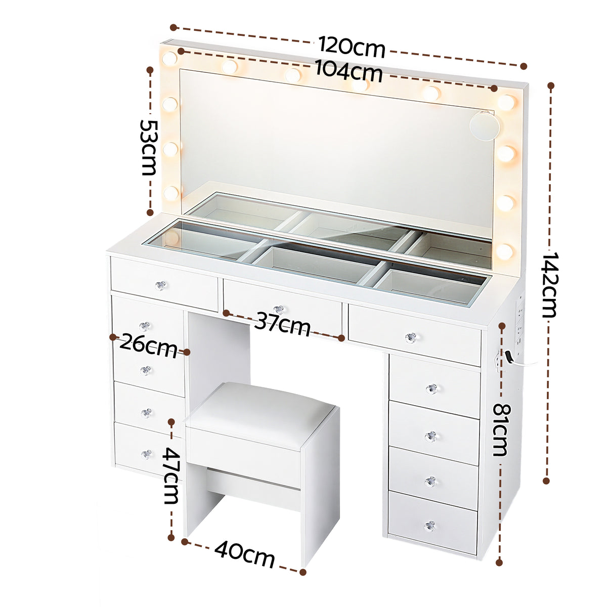 Rosella LED Dressing Table & Stool – White