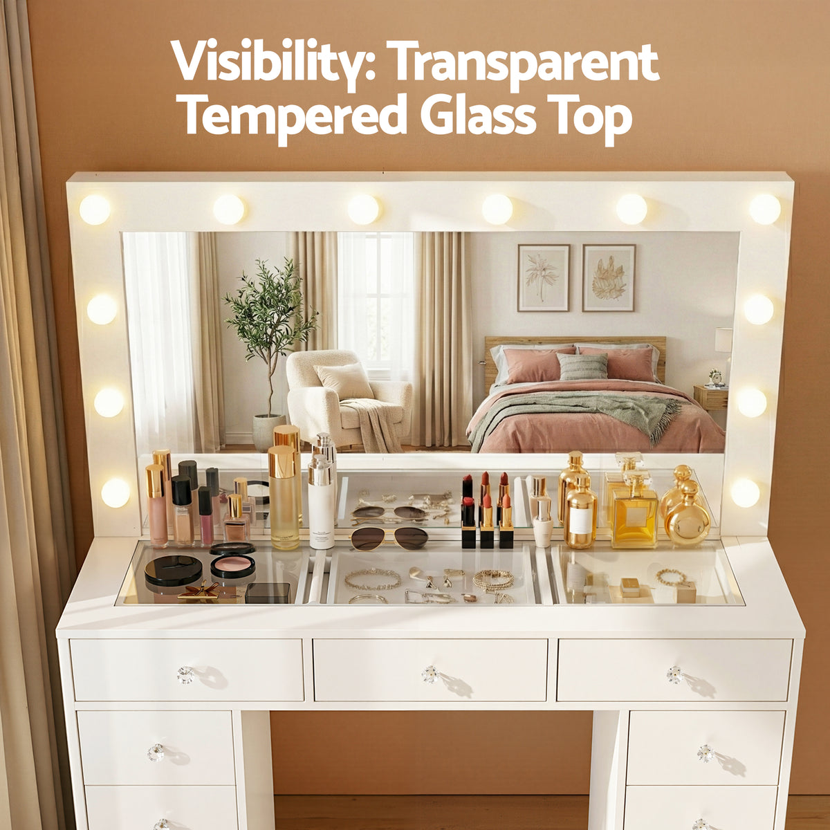 Rosella LED Dressing Table & Stool – White