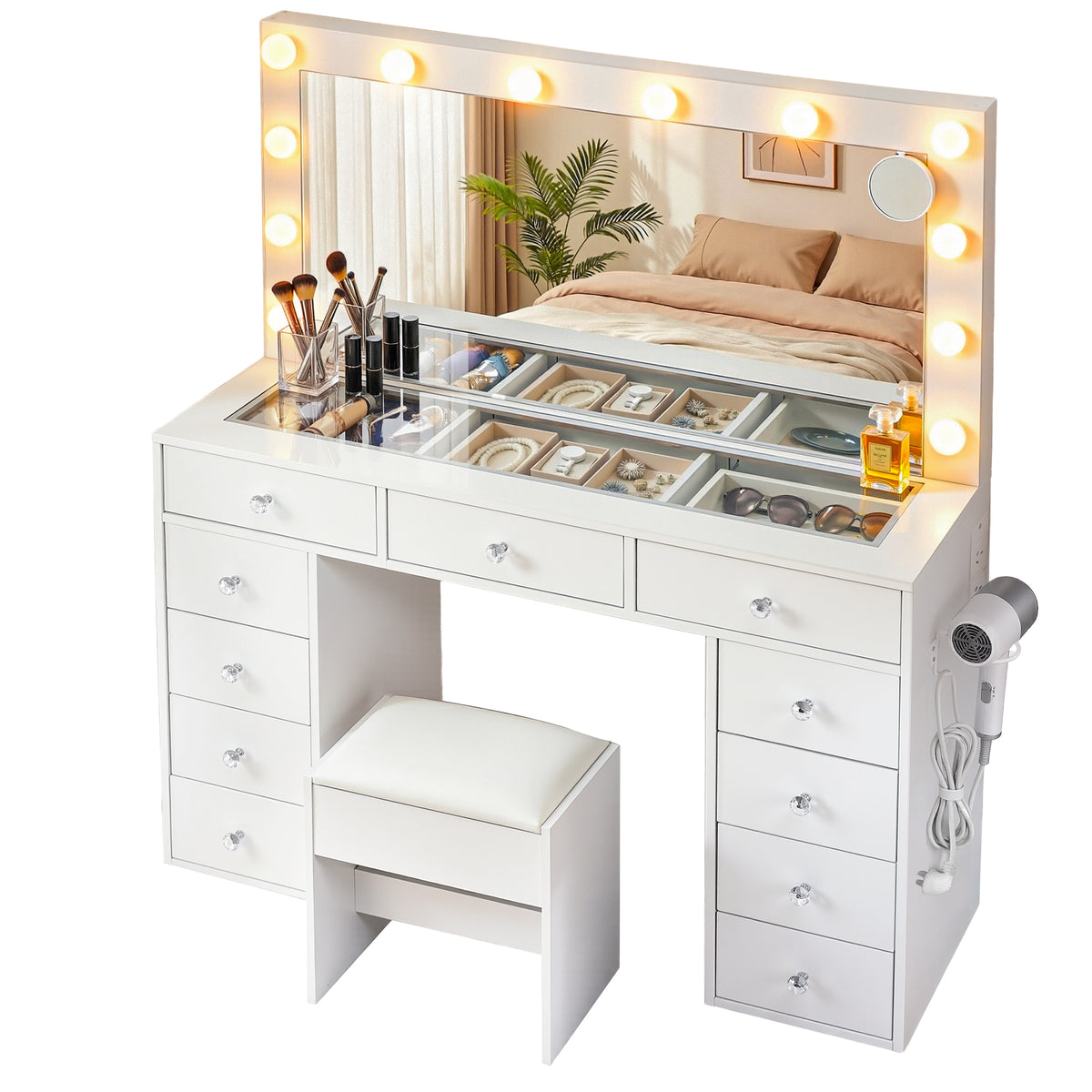 Rosella LED Dressing Table & Stool – White