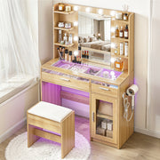 Artiss Dressing Table Vanity Desk Set 10 LED Bulbs RGB Light Wood - Homecoze