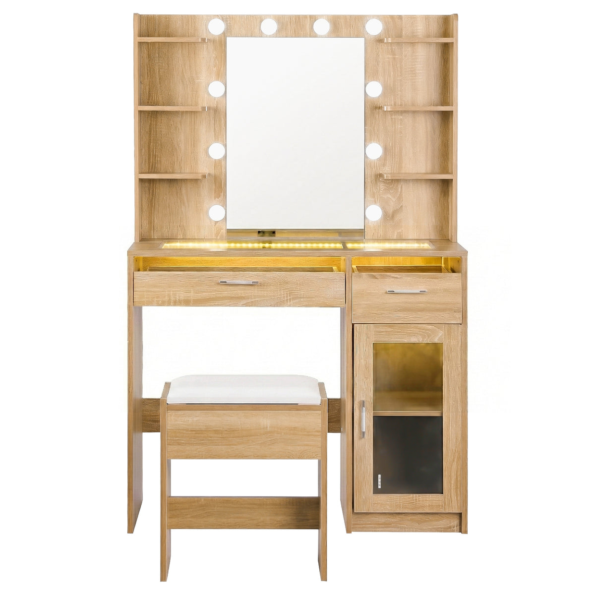 Artiss Dressing Table Vanity Desk Set 10 LED Bulbs RGB Light Wood - Homecoze