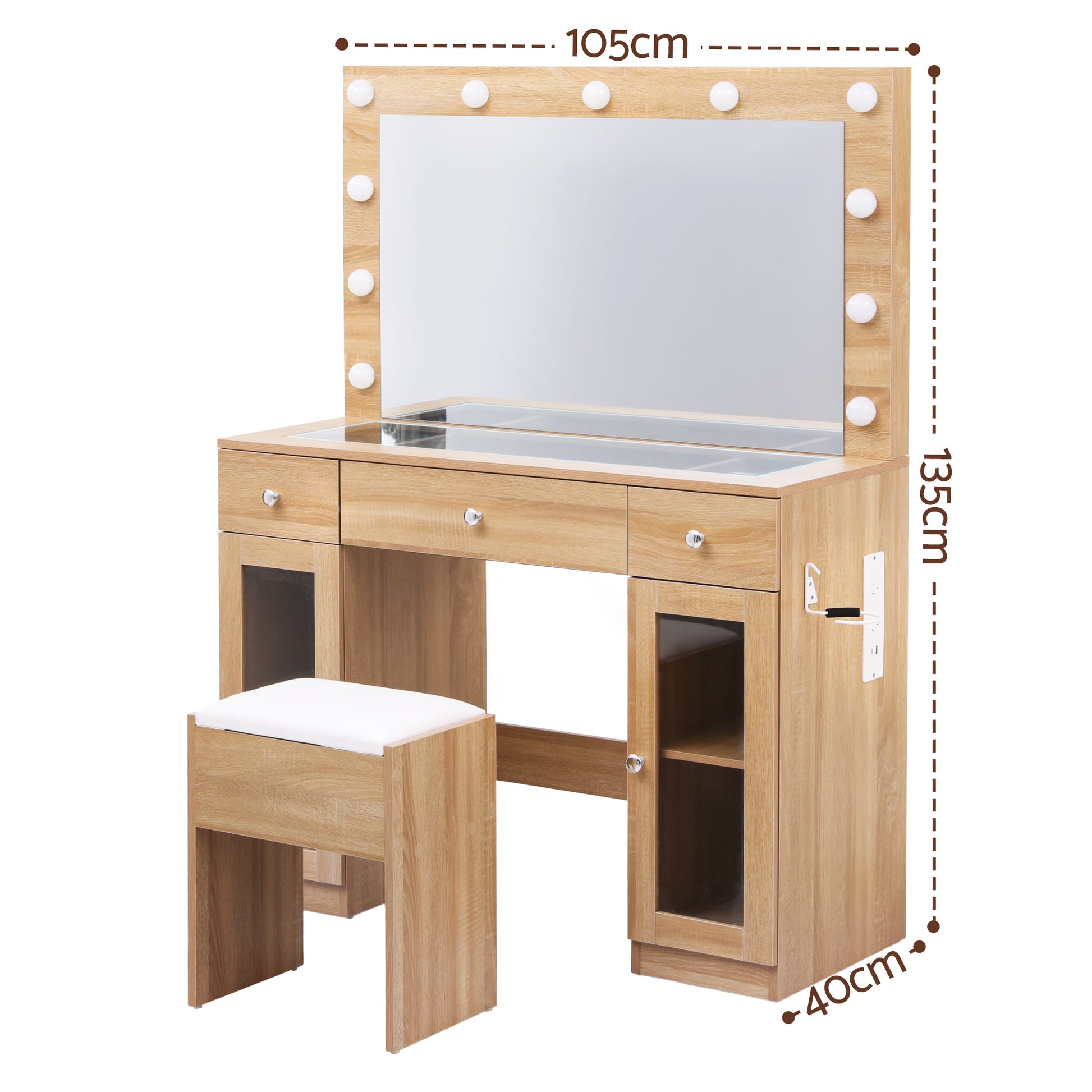 Artiss Dressing Table Vanity Desk Set LED Bulbs RGB Light Wood - Homecoze