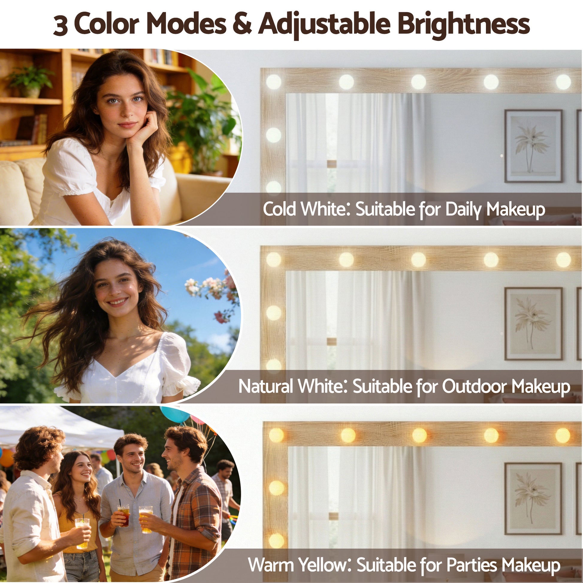 Artiss Dressing Table Vanity Desk Set LED Bulbs RGB Light Wood - Homecoze