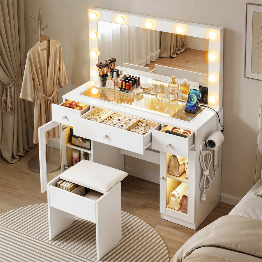 Artiss Dressing Table Vanity Desk Set LED Bulbs RGB Light White - Homecoze