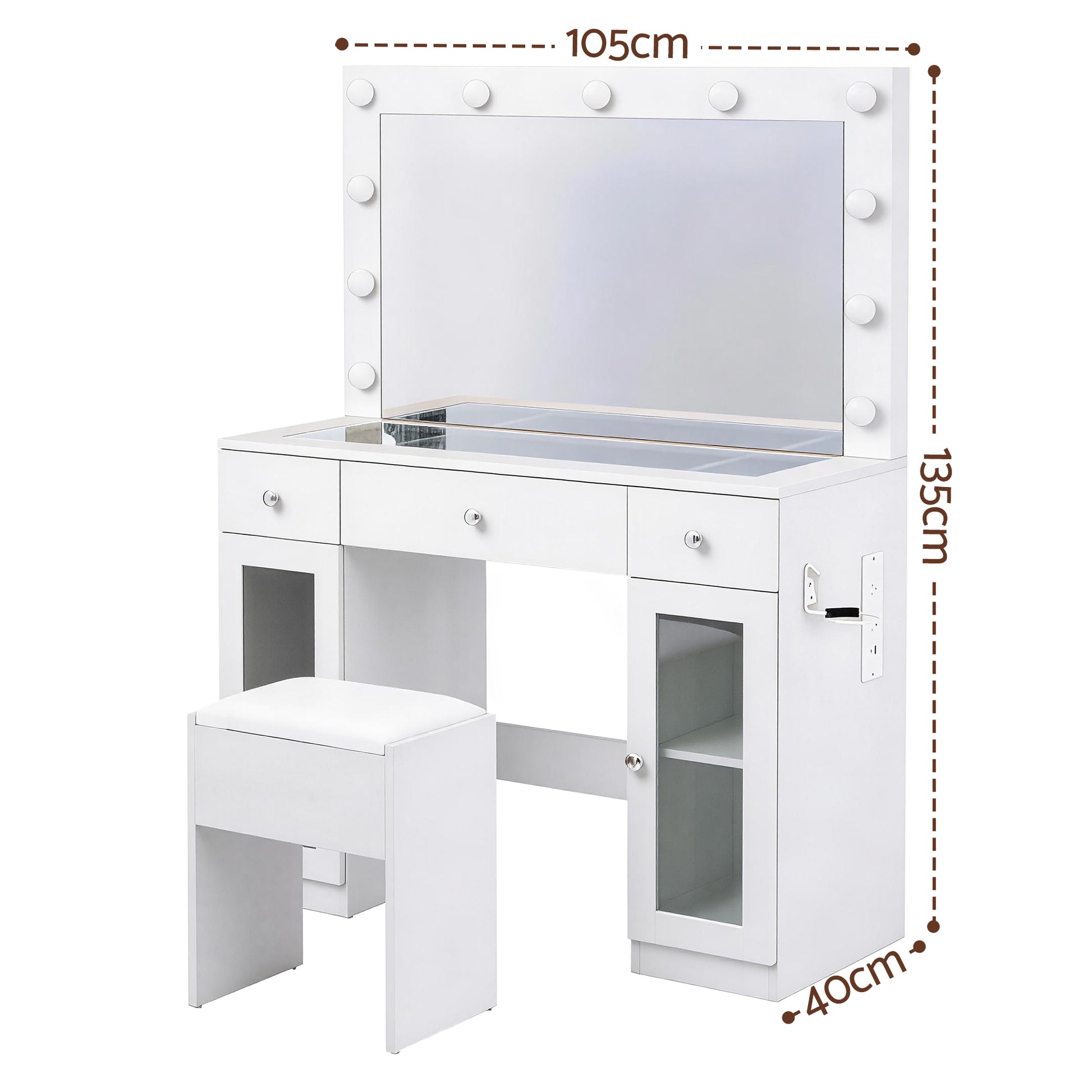 Artiss Dressing Table Vanity Desk Set LED Bulbs RGB Light White - Homecoze