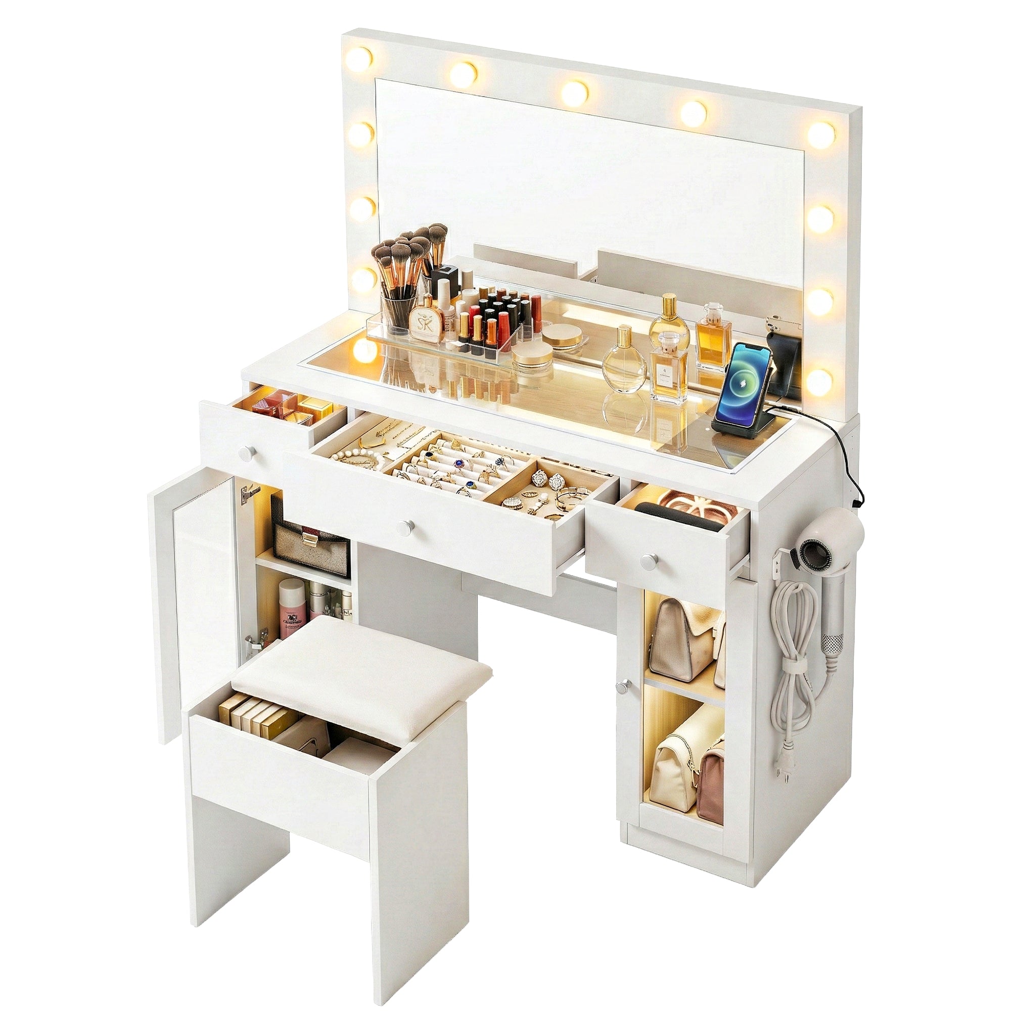 Artiss Dressing Table Vanity Desk Set LED Bulbs RGB Light White - Homecoze