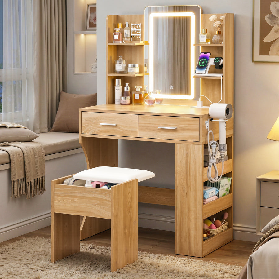 Artiss Dressing Table LED Vanity Desk Set Stool Wood - Homecoze