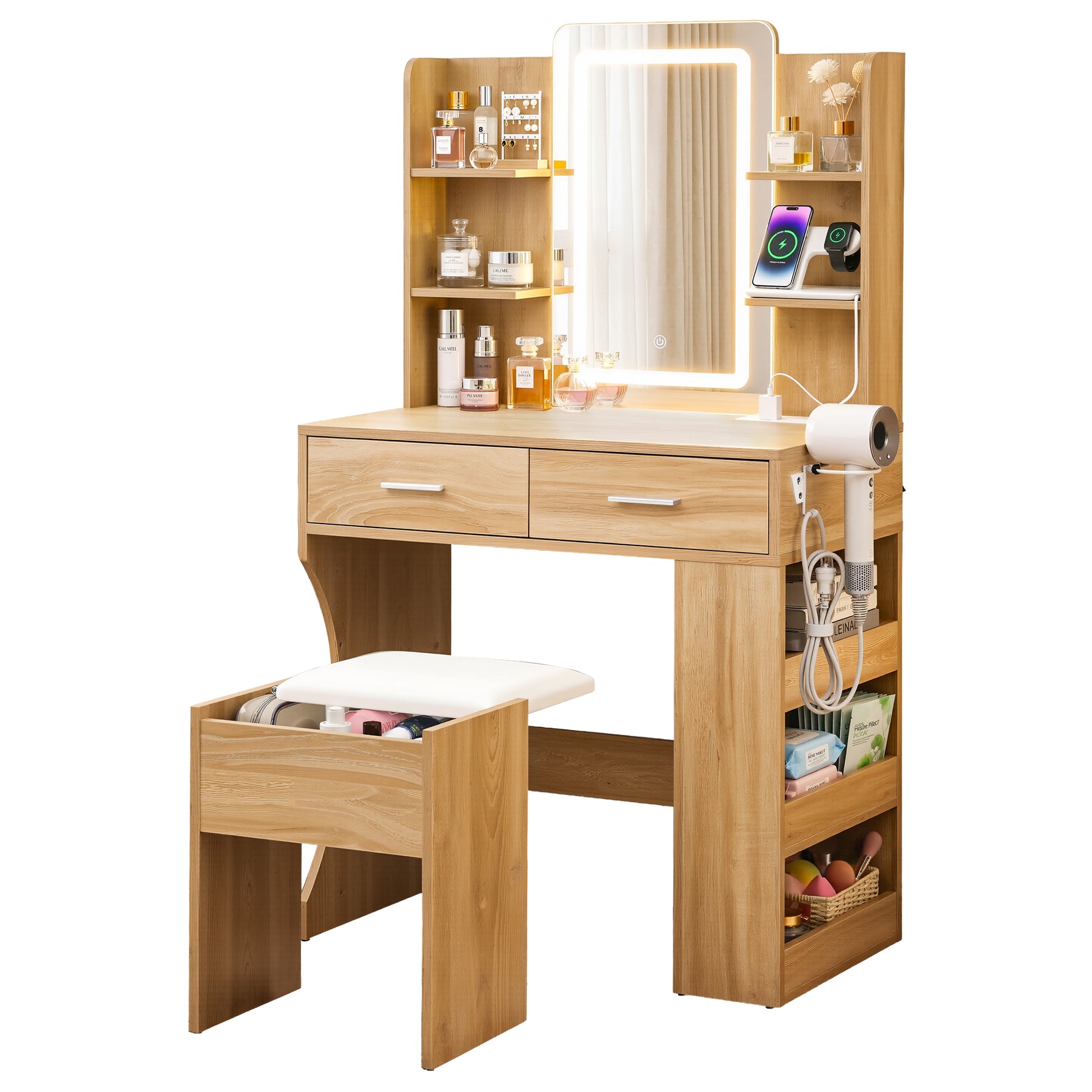 Artiss Dressing Table LED Vanity Desk Set Stool Wood - Homecoze