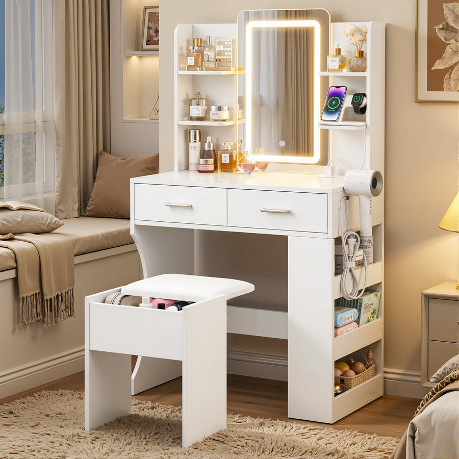 Artiss Dressing Table LED Vanity Desk Set Stool White - Homecoze