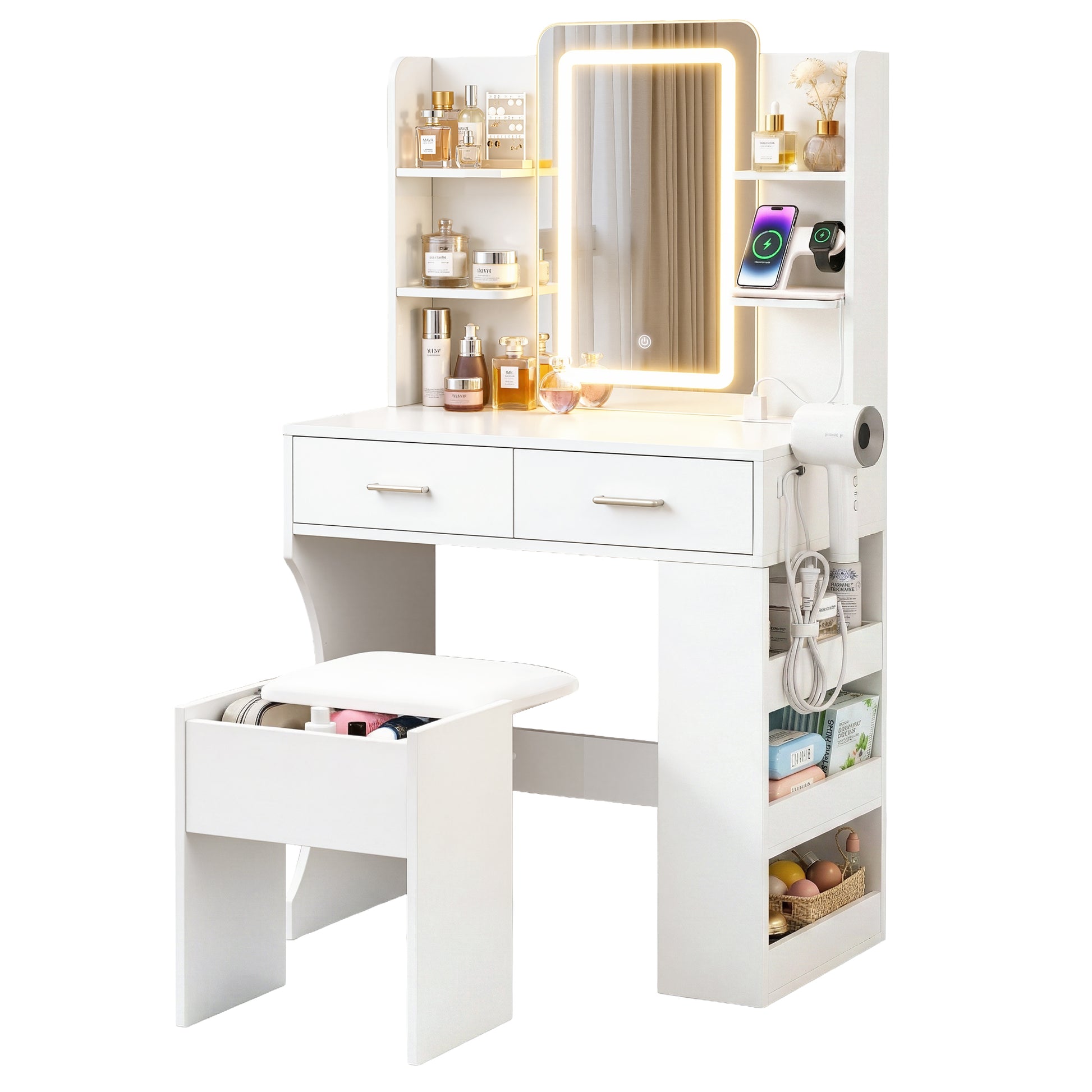 Artiss Dressing Table LED Vanity Desk Set Stool White - Homecoze