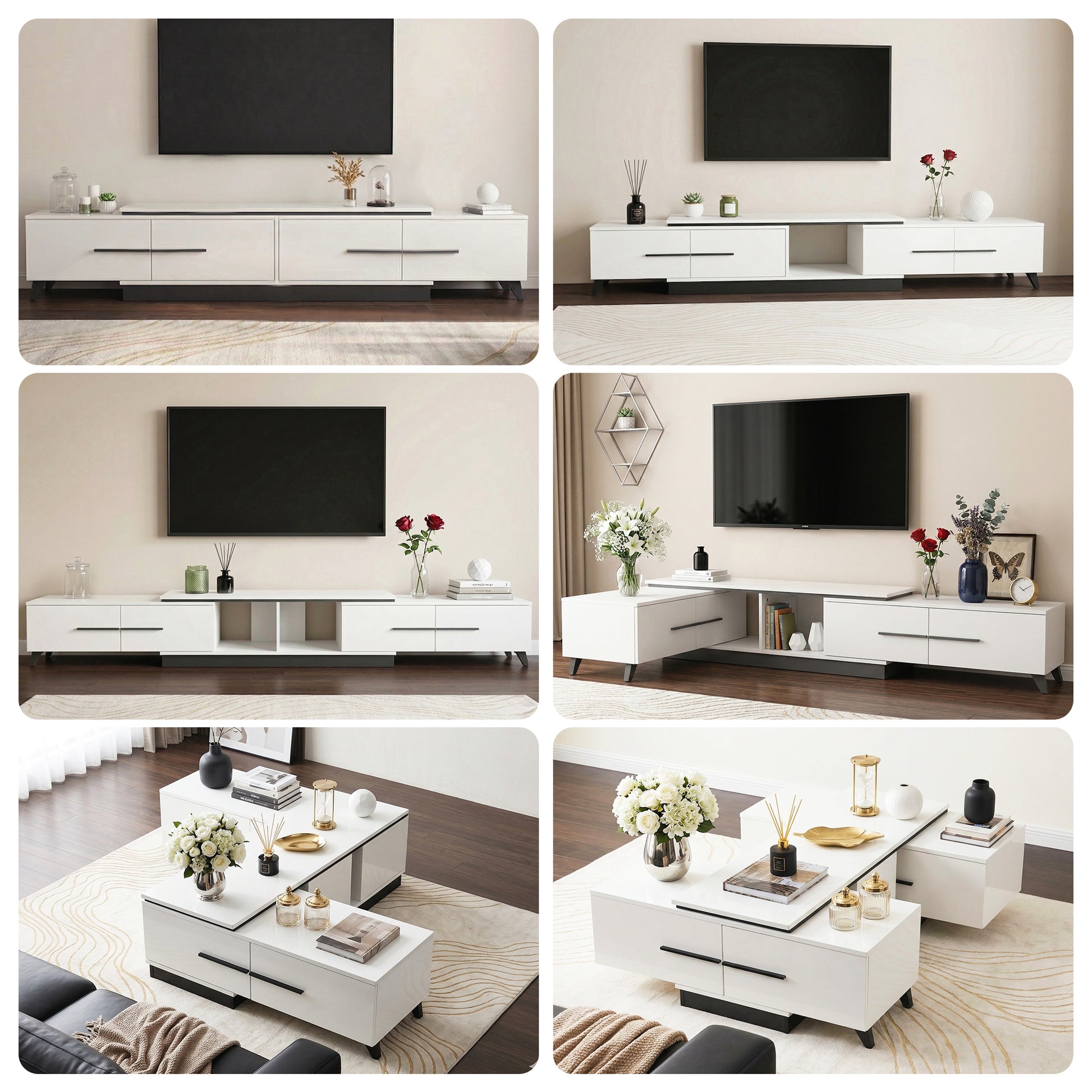 Artiss Extendable TV Cabinet Entertainment Unit Stand White - Homecoze