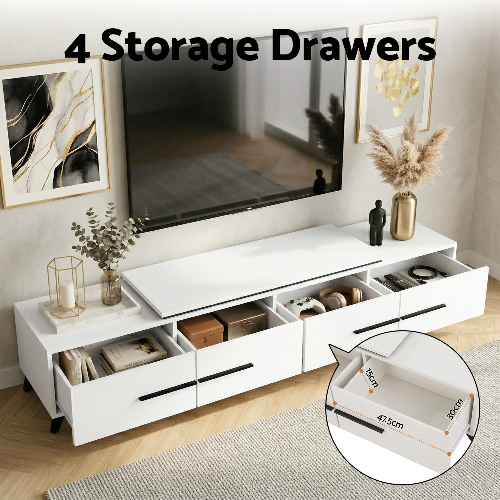 Artiss Extendable TV Cabinet Entertainment Unit Stand White - Homecoze