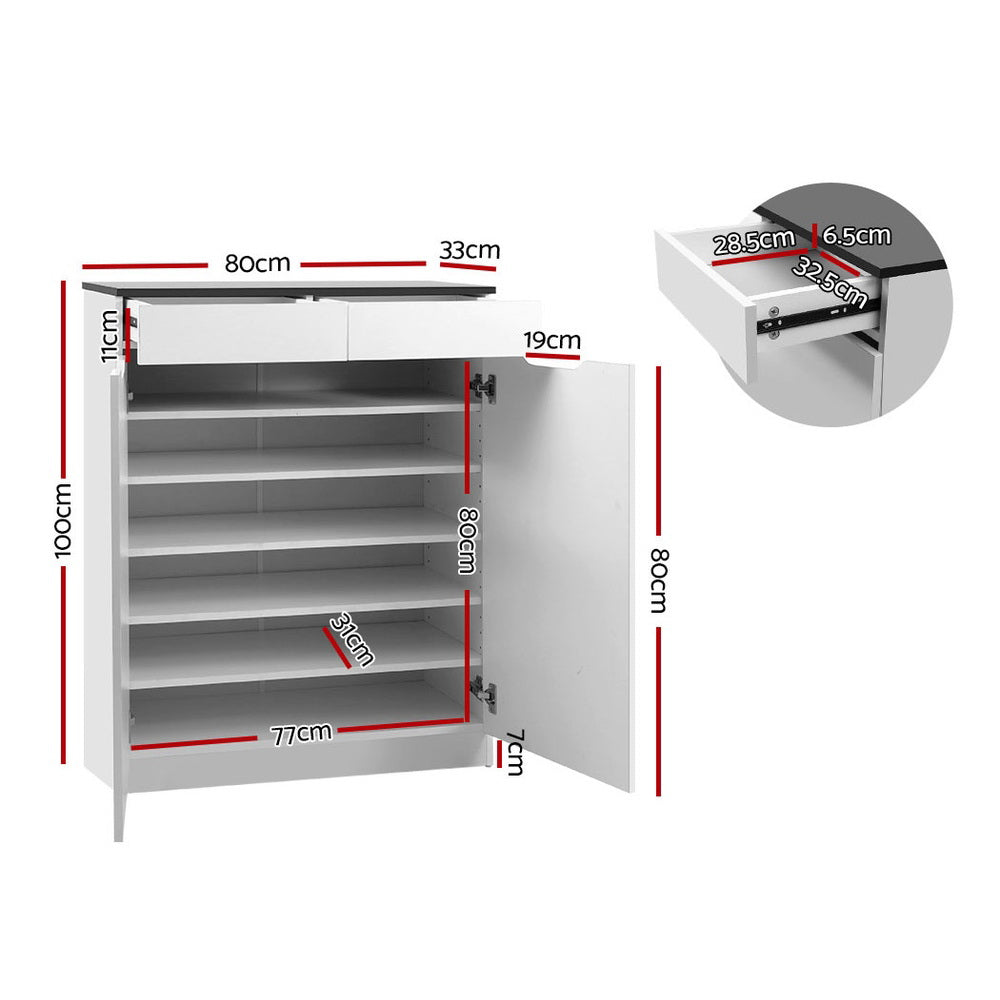 Shoe Storage Cupboard with 2 Drawers - High Gloss White - Homecoze