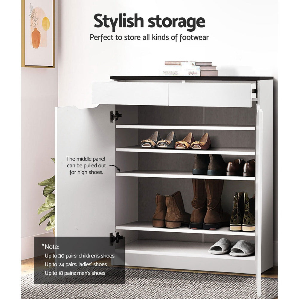 Shoe Storage Cupboard with 2 Drawers - High Gloss White - Homecoze