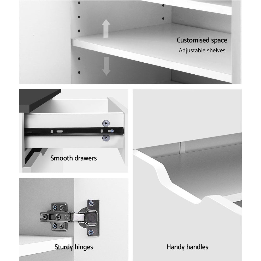 Shoe Storage Cupboard with 2 Drawers - High Gloss White - Homecoze