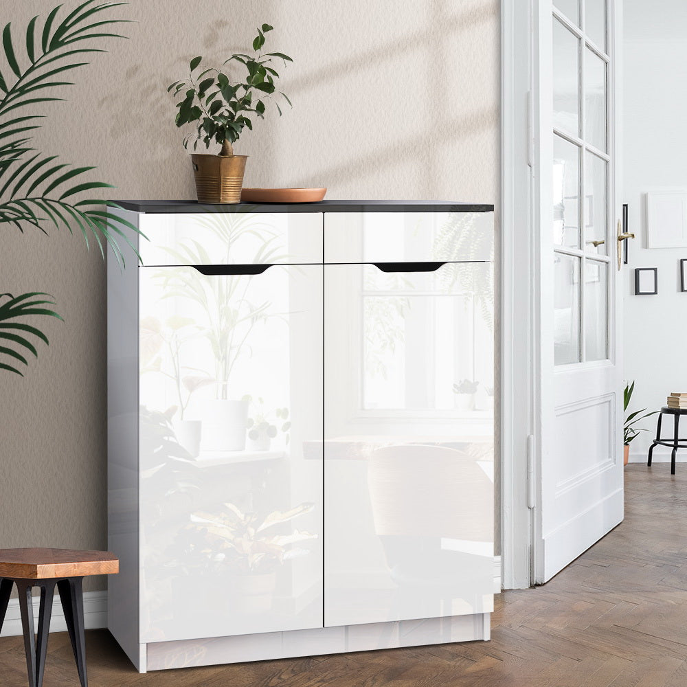 Shoe Storage Cupboard with 2 Drawers - High Gloss White - Homecoze