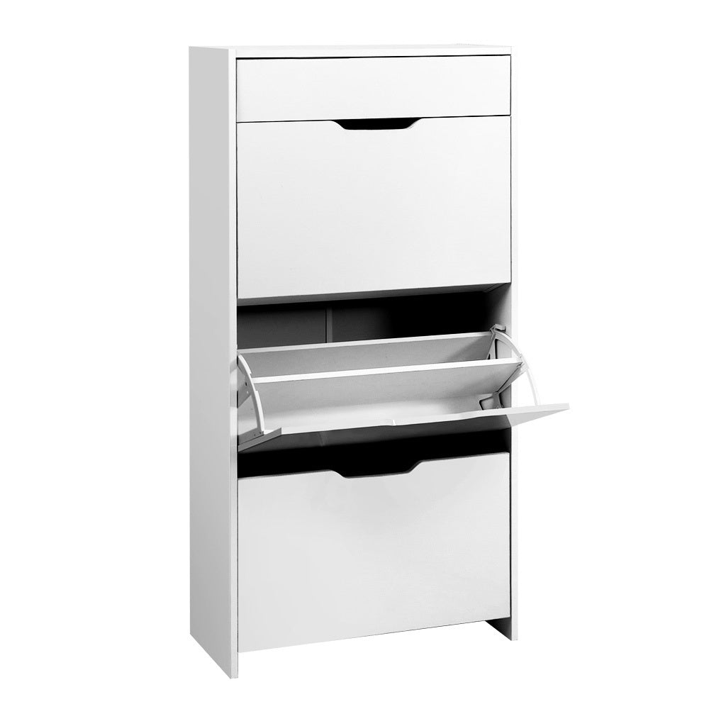 3 Tier Shoe Cabinet High Gloss Front Shoe Storage Cupboard - White - Homecoze