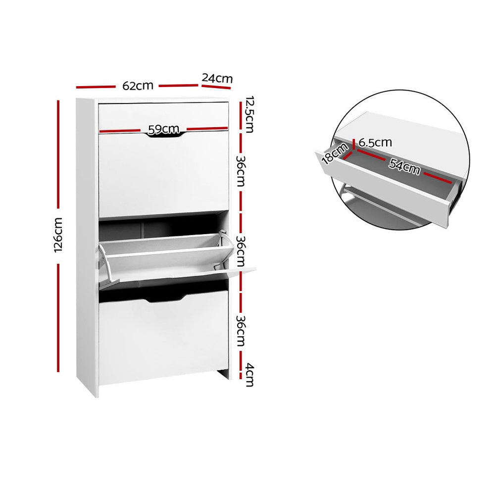 3 Tier Shoe Cabinet High Gloss Front Shoe Storage Cupboard - White - Homecoze