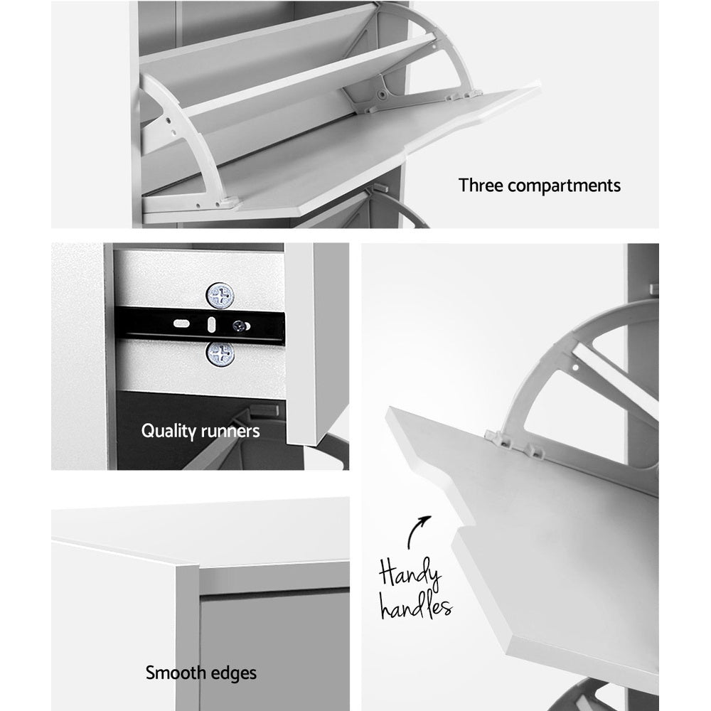 3 Tier Shoe Cabinet High Gloss Front Shoe Storage Cupboard - White - Homecoze
