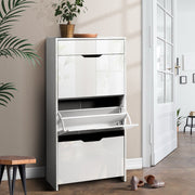 3 Tier Shoe Cabinet High Gloss Front Shoe Storage Cupboard - White - Homecoze