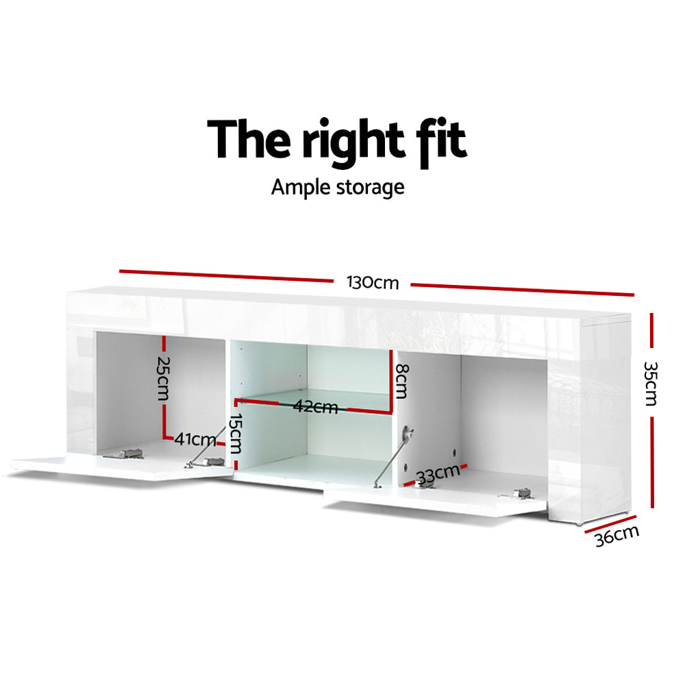 High Gloss White Entertainment Unit with Tempered Glass Shelf 130cm - Homecoze