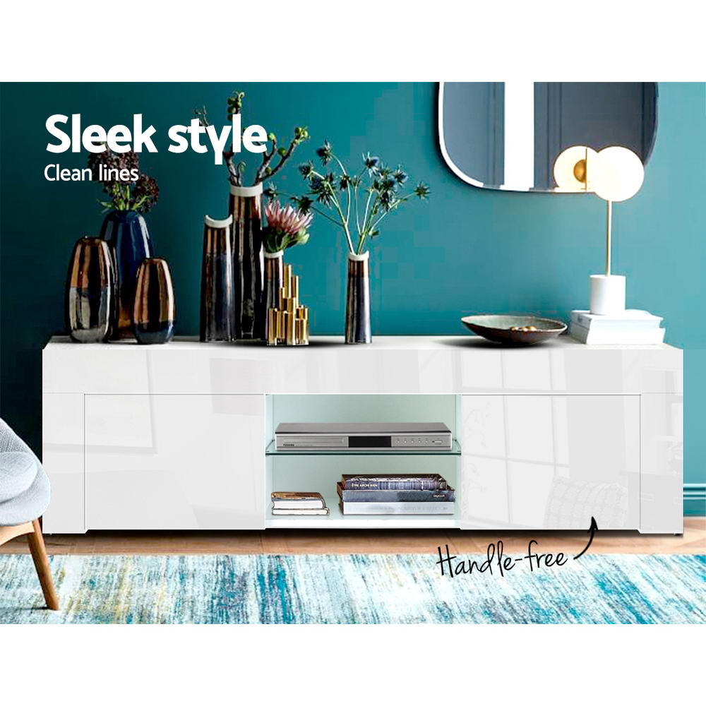 High Gloss White Entertainment Unit with Tempered Glass Shelf 130cm - Homecoze