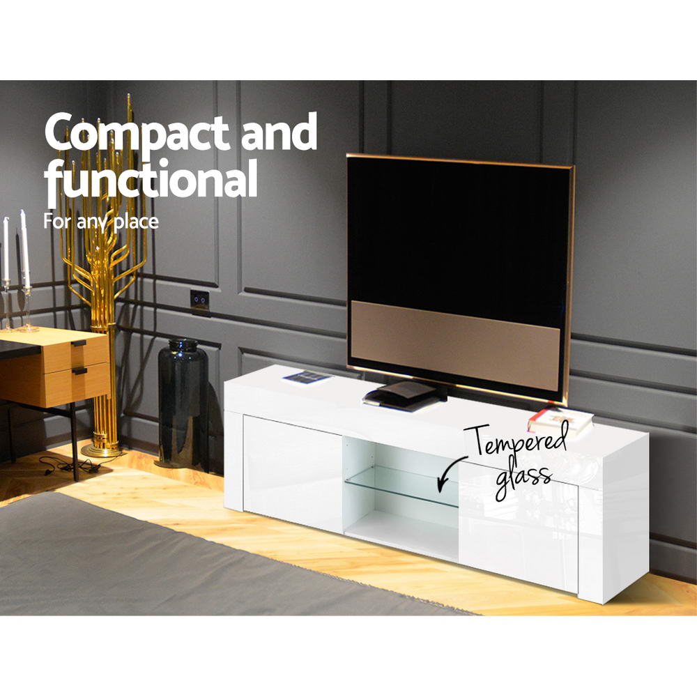 High Gloss White Entertainment Unit with Tempered Glass Shelf 130cm - Homecoze
