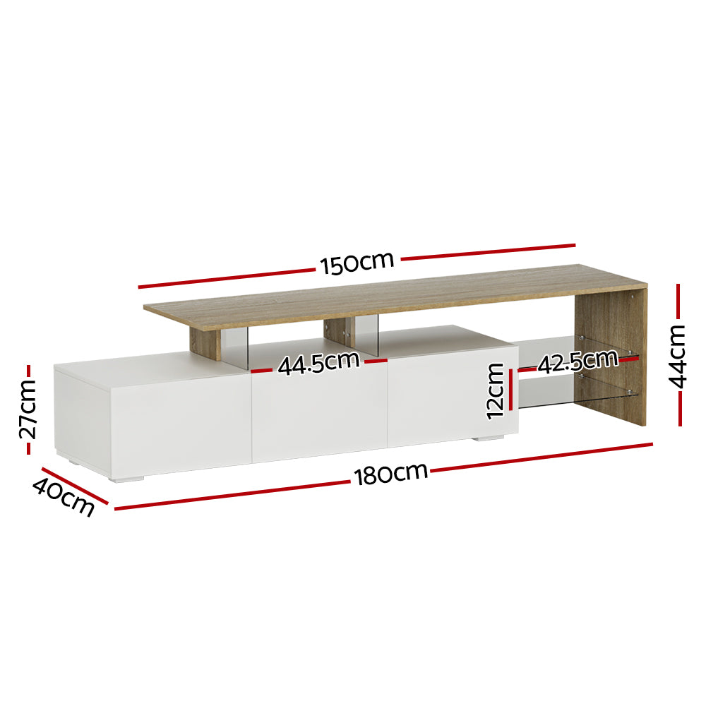 Modern TV Cabinet Entertainment Unit with Shelves & Drawers 180cm - White & Wood - Homecoze
