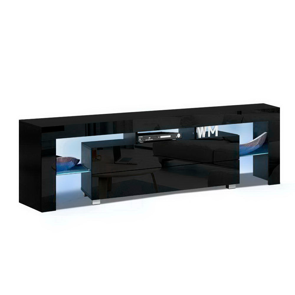 Gloss Black LED TV Cabinet Entertainment Unit 160cm Homecoze