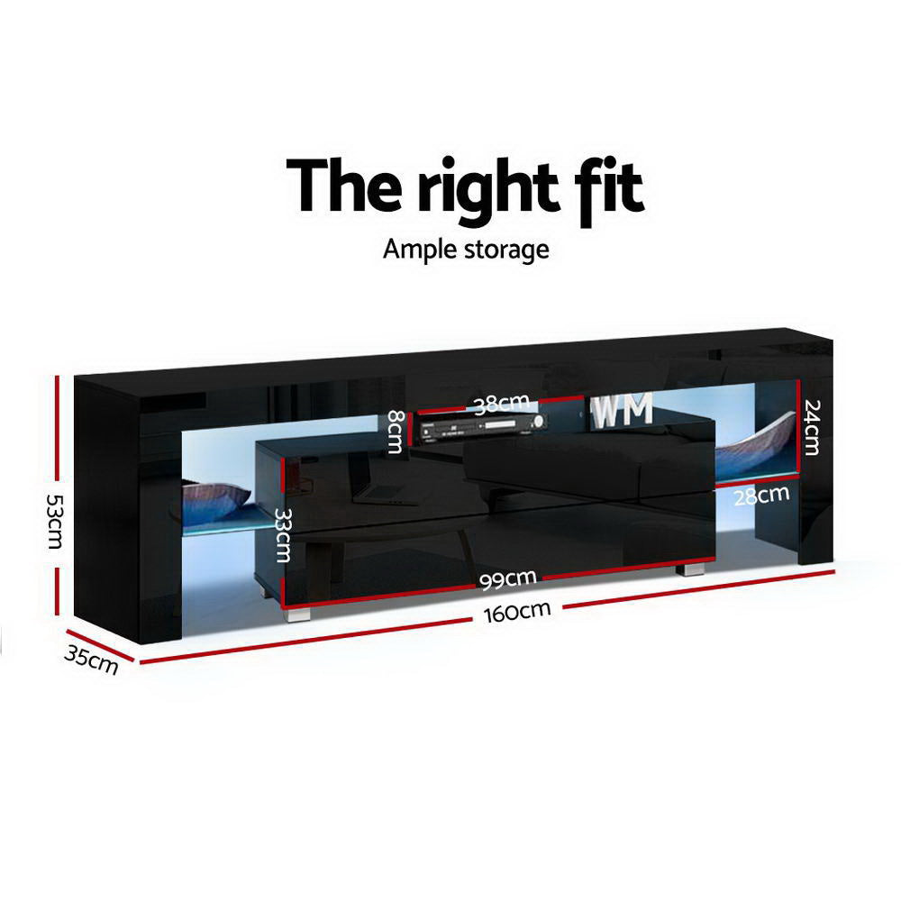 Gloss Black LED TV Cabinet Entertainment Unit 160cm - Homecoze