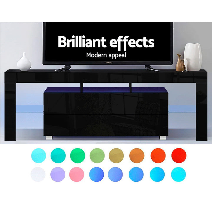 Gloss Black LED TV Cabinet Entertainment Unit 160cm Homecoze