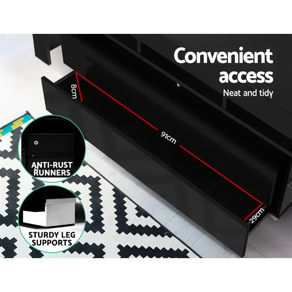 Gloss Black LED TV Cabinet Entertainment Unit 160cm - Homecoze