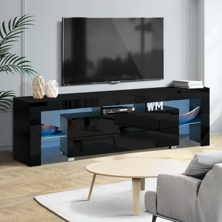 Gloss Black LED TV Cabinet Entertainment Unit 160cm Homecoze