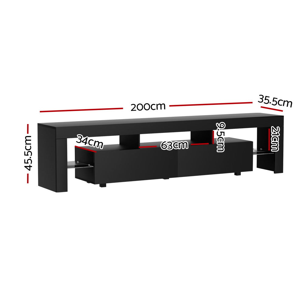 Ultra Modern LED Entertainment Unit TV Stand High Gloss 200cm - Black - Homecoze