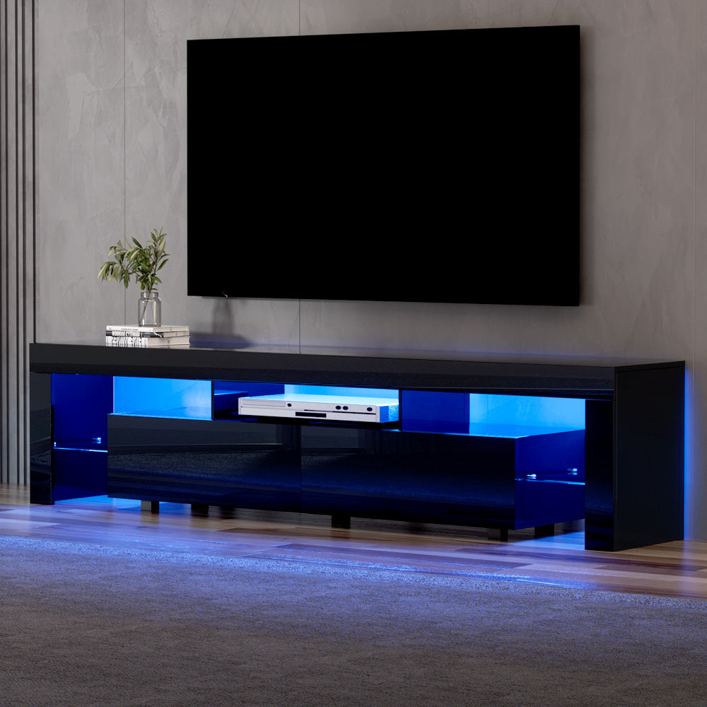 Ultra Modern LED Entertainment Unit TV Stand High Gloss 200cm - Black - Homecoze