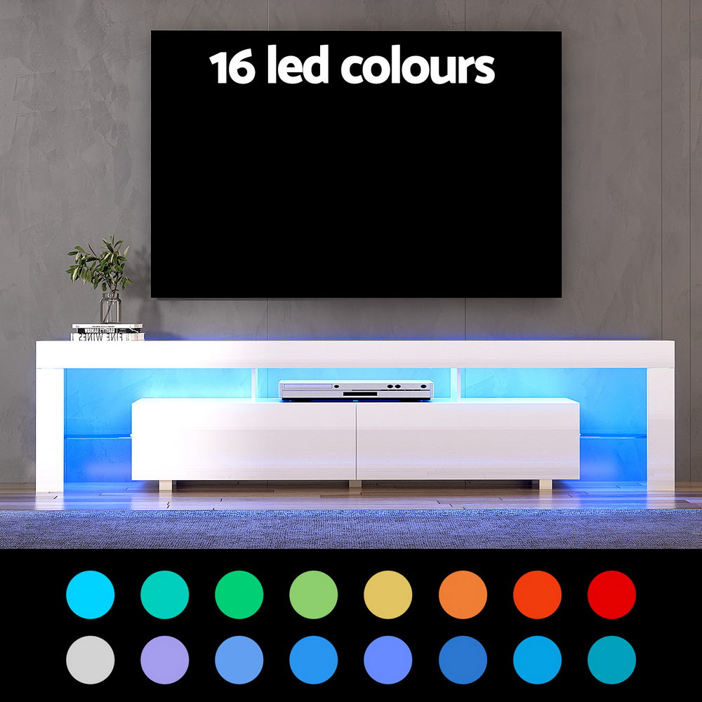 Artiss TV Cabinet Entertainment Unit Stand RGB LED Gloss Furniture 200cm White - Homecoze