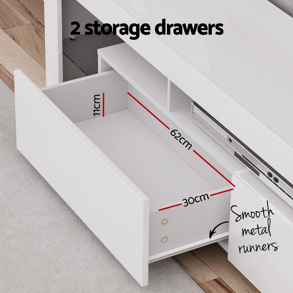 Artiss TV Cabinet Entertainment Unit Stand RGB LED Gloss Furniture 200cm White - Homecoze