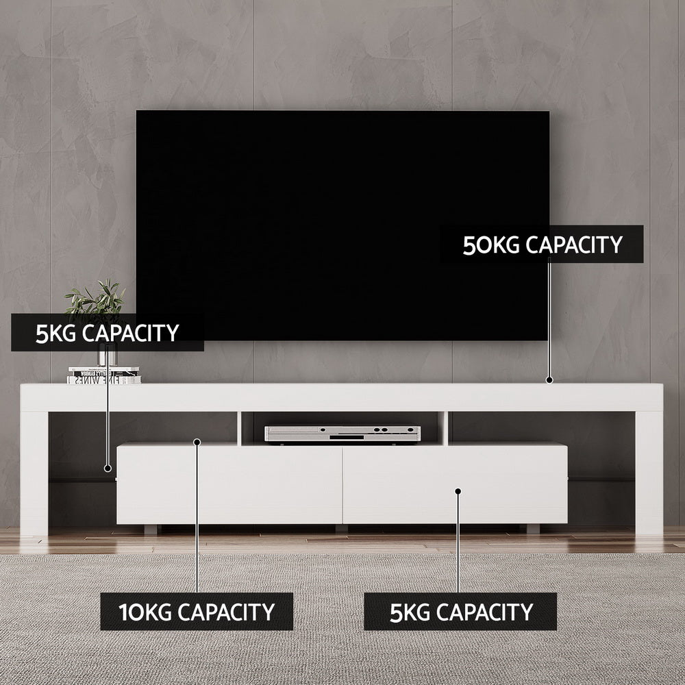 Artiss TV Cabinet Entertainment Unit Stand RGB LED Gloss Furniture 200cm White - Homecoze
