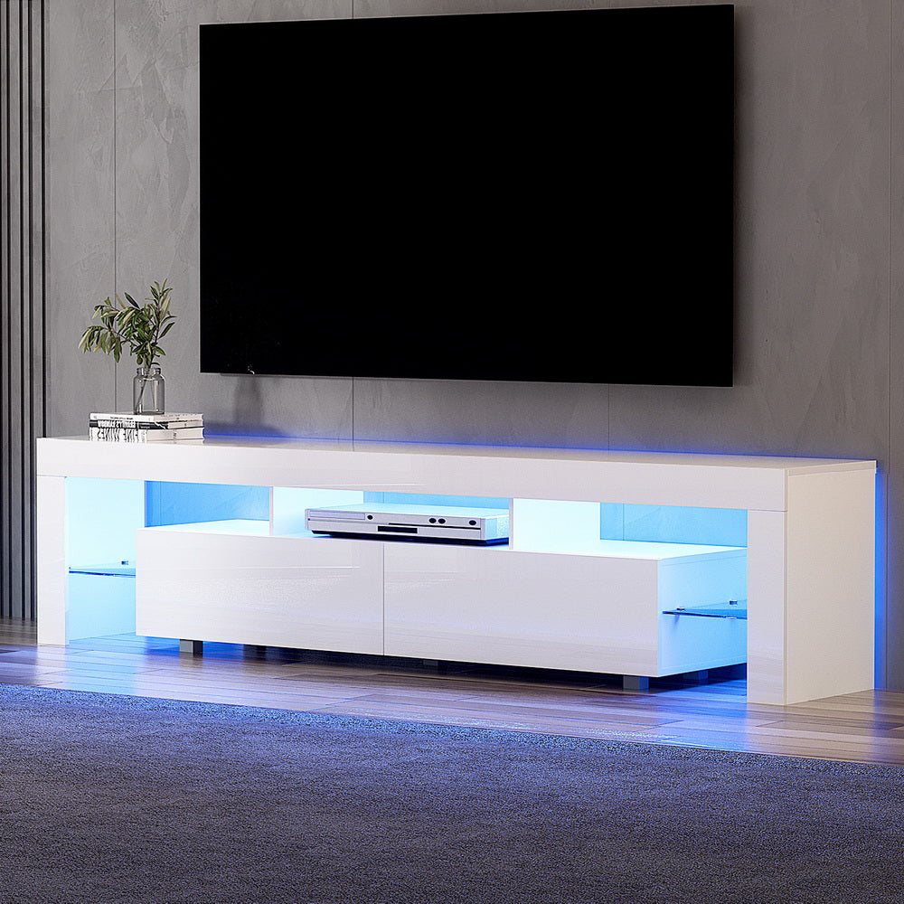 Artiss TV Cabinet Entertainment Unit Stand RGB LED Gloss Furniture 200cm White - Homecoze
