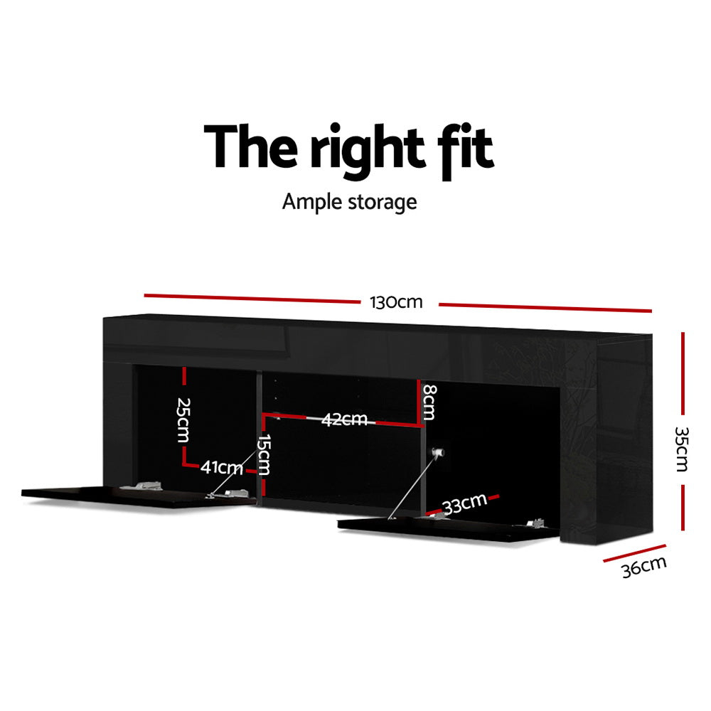 LED Entertainment Unit 130cm - Gloss Black - Homecoze