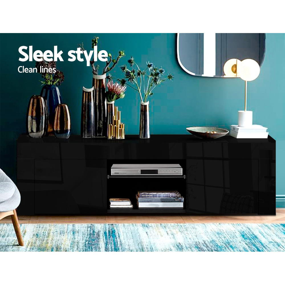 LED Entertainment Unit 130cm - Gloss Black - Homecoze