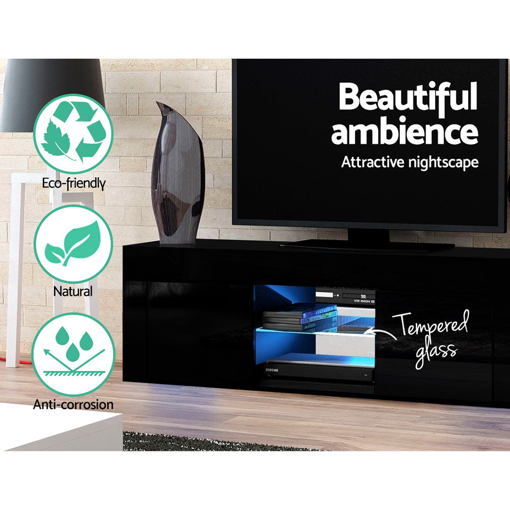 LED Entertainment Unit 130cm - Gloss Black - Homecoze