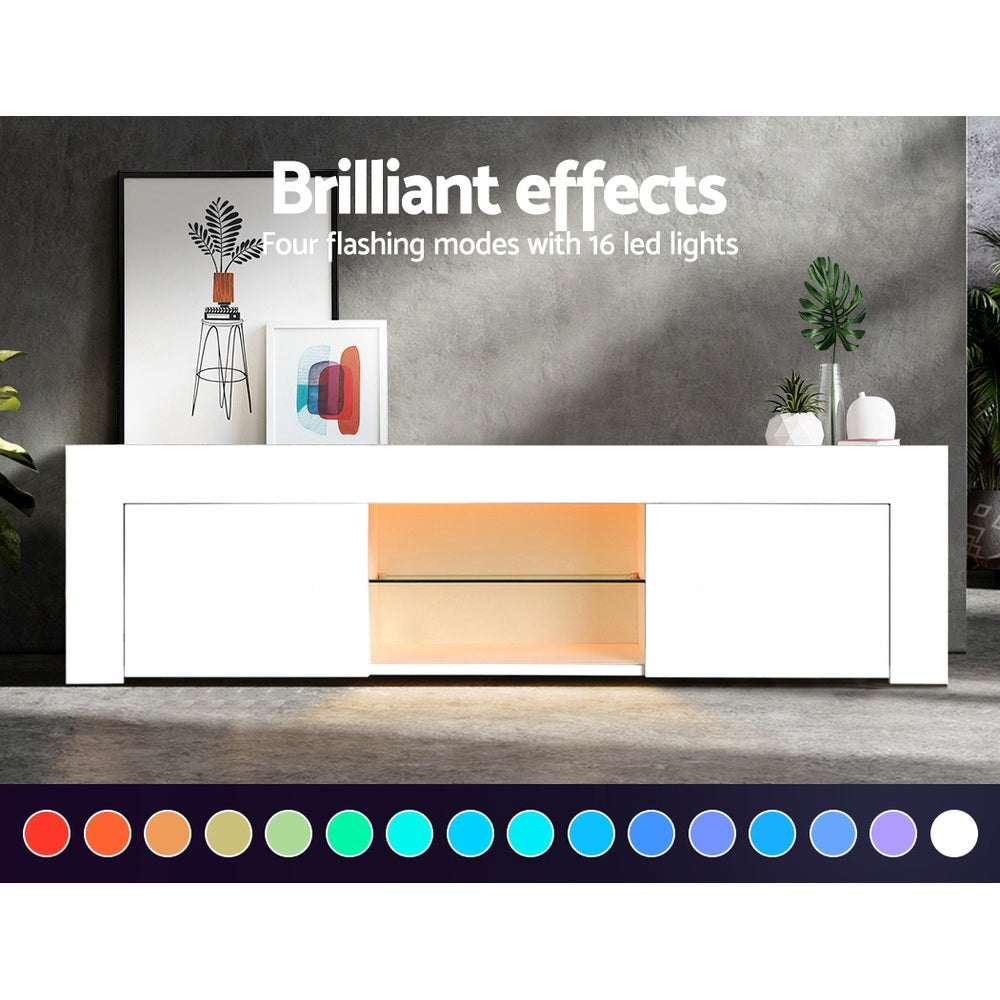 LED Entertainment Unit 130cm - Gloss White - Homecoze