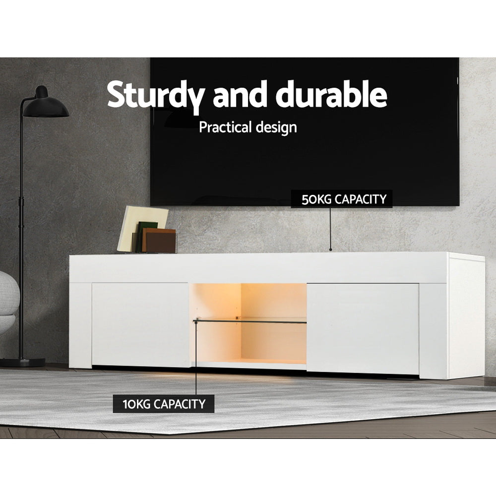 LED Entertainment Unit 130cm - Gloss White - Homecoze