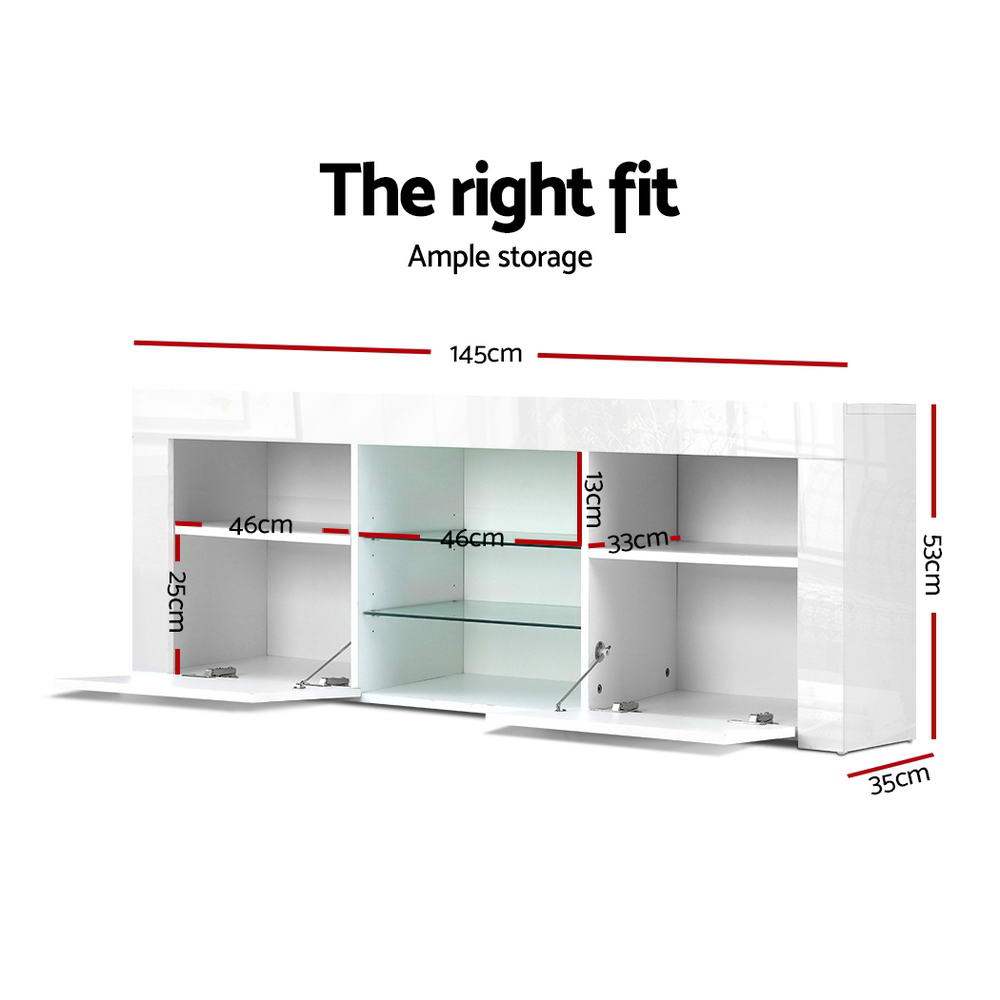 LED TV Entertainment Unit 145cm - Gloss White - Homecoze