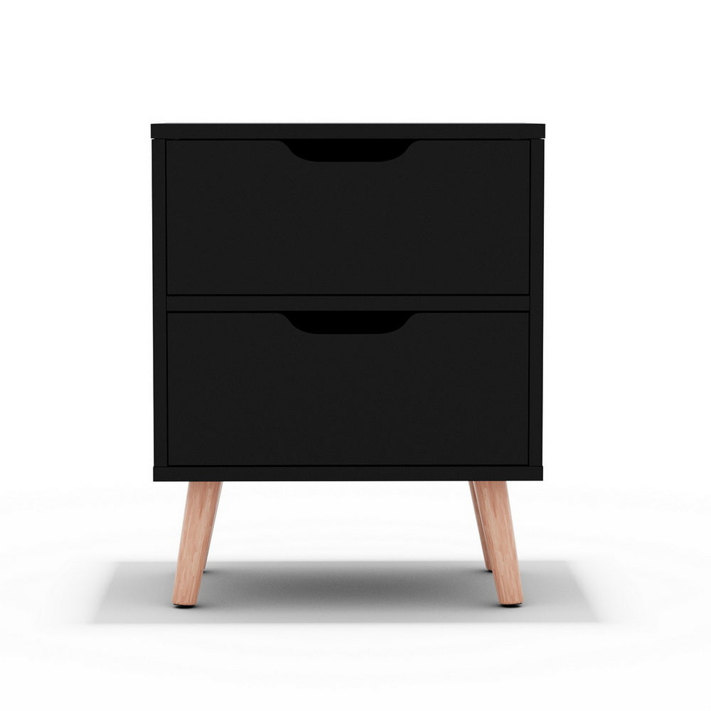 Dario Bedside Table 2 Drawer – Black - Homecoze