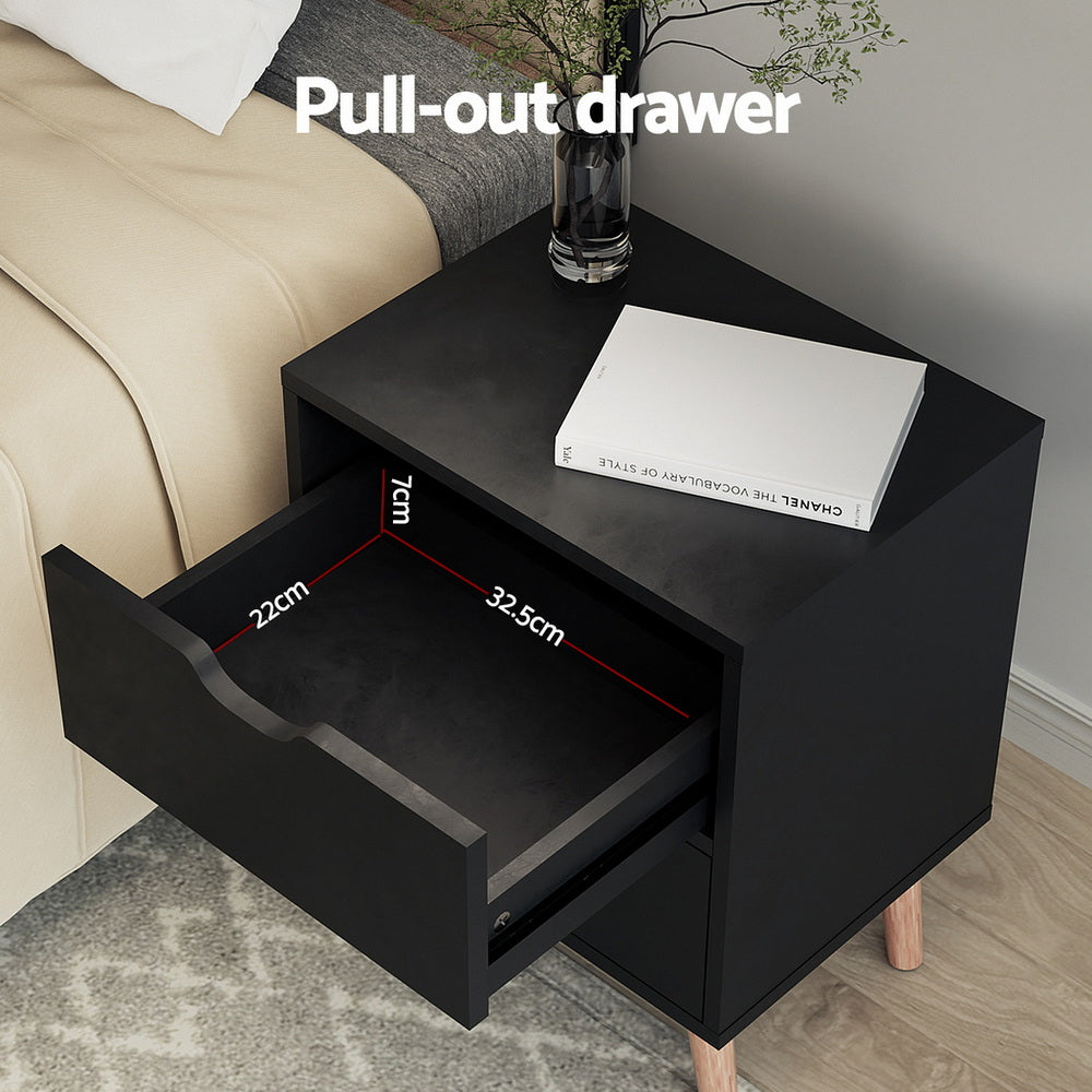 Dario Bedside Table 2 Drawer – Black - Homecoze