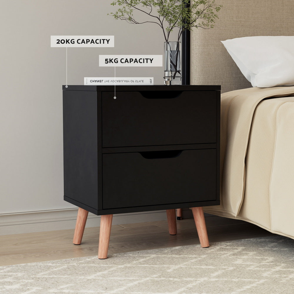 Dario Bedside Table 2 Drawer – Black - Homecoze