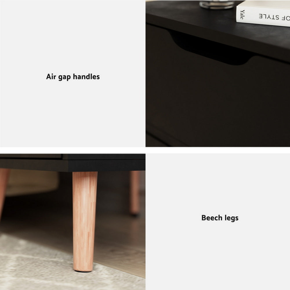 Dario Bedside Table 2 Drawer – Black - Homecoze